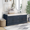 Navy Storage Bench with Cushion & Shelves
