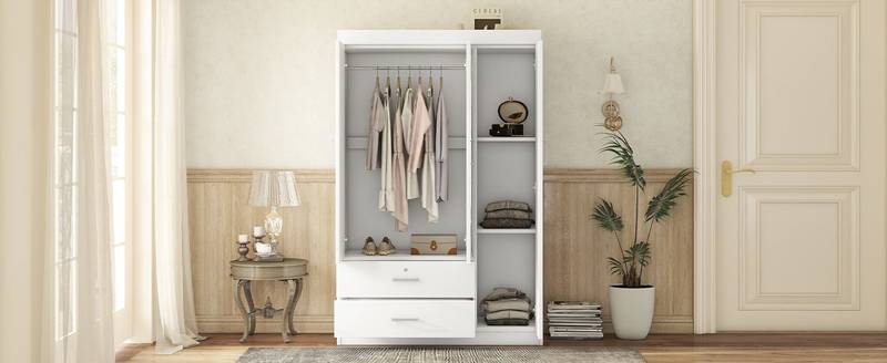 Stylish White 3-Door Wardrobe with Shelves