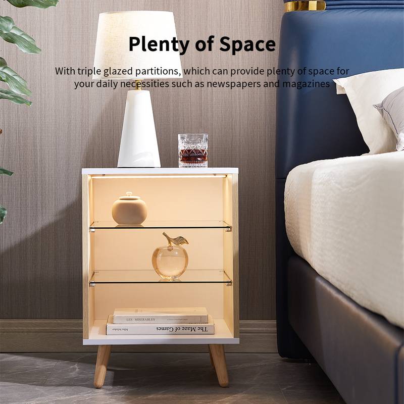 Glow Nightstand with Glass Shelves