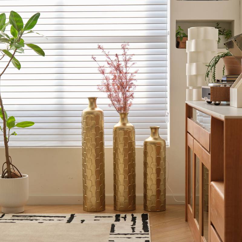 Charming White Metal Vase Trio