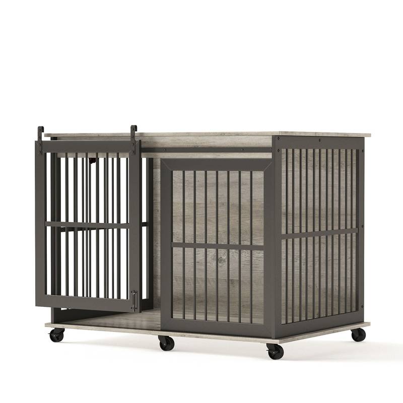 Stylish Dog Crate with Sliding Iron Door & Cozy Mat