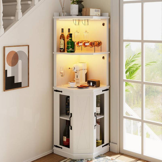 Cozy Corner Bar Cabinet with Power & Lights