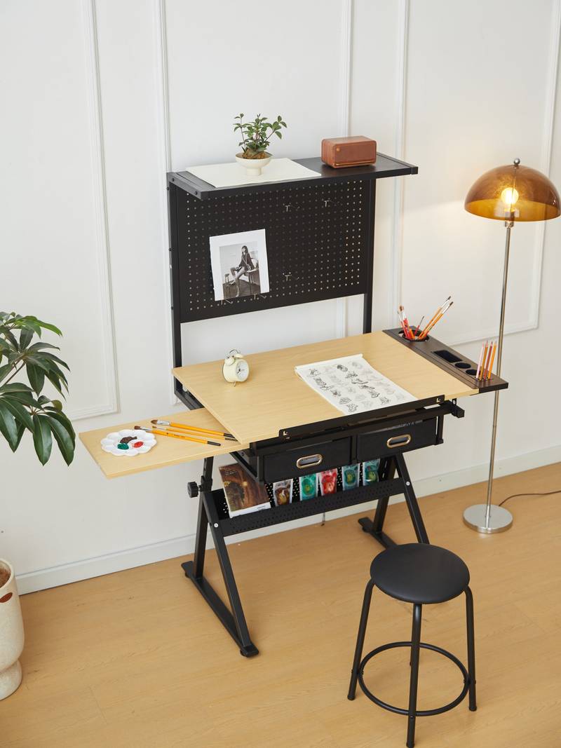 Versatile Drafting Desk with Perforated Panel