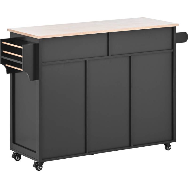 Versatile Kitchen Cart with Rubber Wood Top and Smart Storage