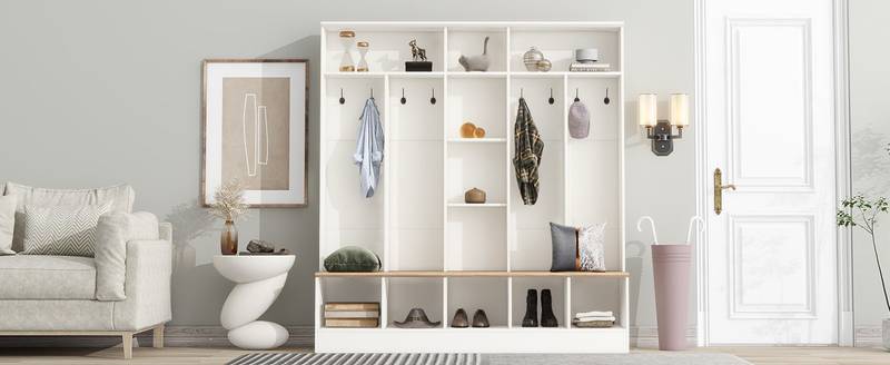 Chic Entryway Hall Tree with Storage Bench & Coat Rack