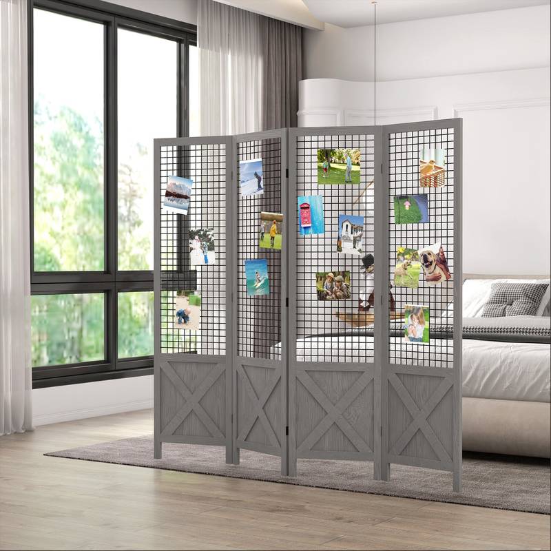 Chic Folding Room Divider - Portable Privacy Screen in Distressed Gray