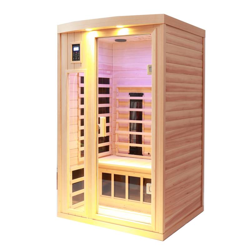 Cozy Hemlock Infrared Sauna with Mood Lighting and Bluetooth