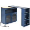 Navy Rolling Kitchen Island with LED Lights & Storage