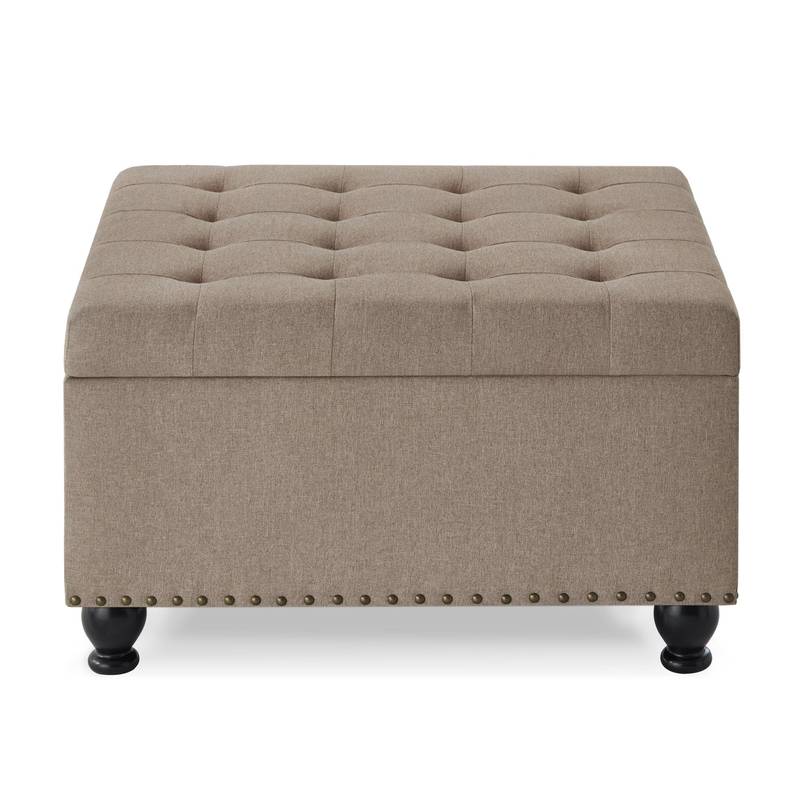 Chic Linen Storage Ottoman with Stylish Button Tufting