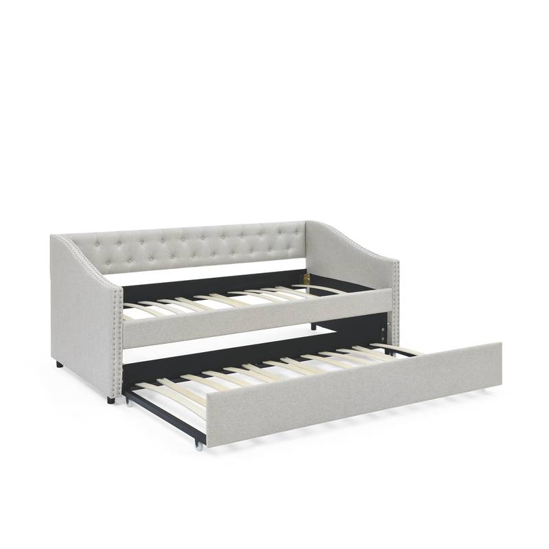 Chic Beige Twin Daybed with Cozy Trundle