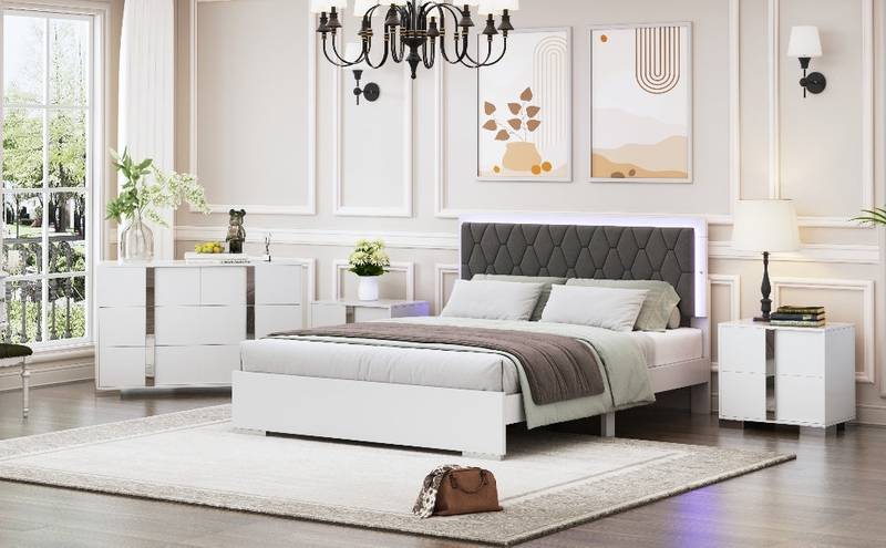 Dreamy LED Bedroom Set with Glam Mirror Accents
