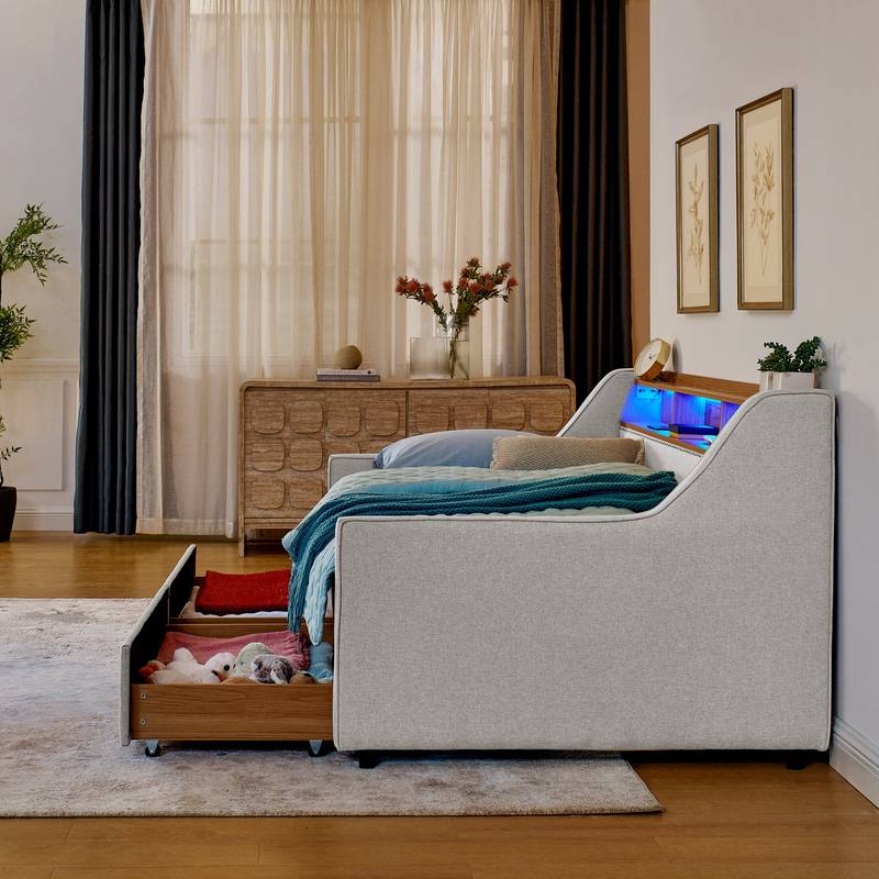 Cozy Luxe Sofa Bed with LED Lights and Storage