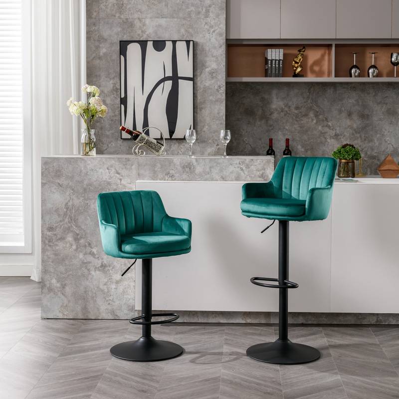 Chic Green Adjustable Bar Stools - Perfect for Kitchen or Pub