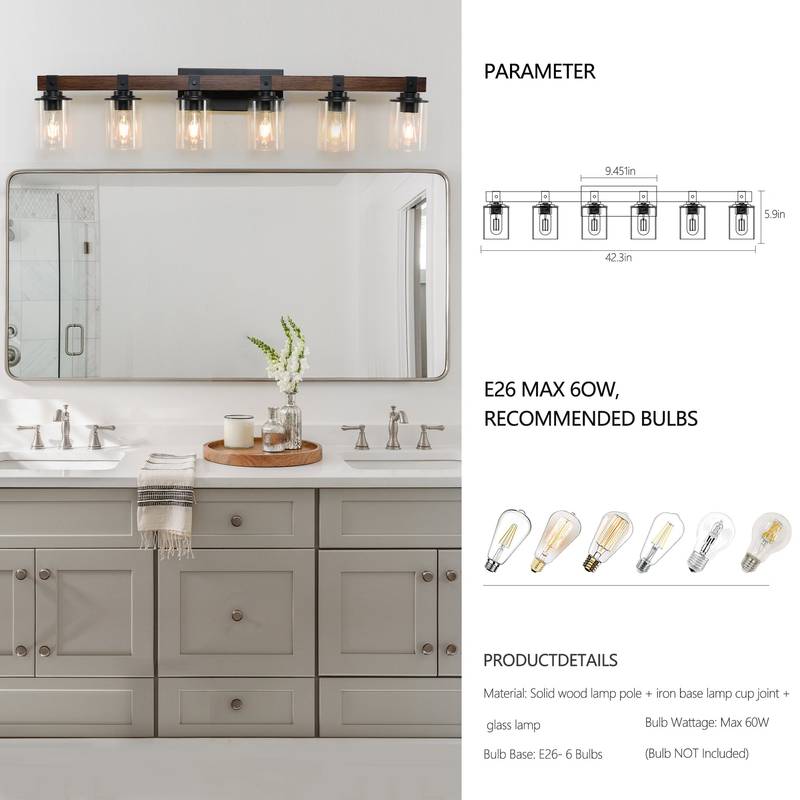 Rustic Farmhouse 6-Light Vanity Sconce