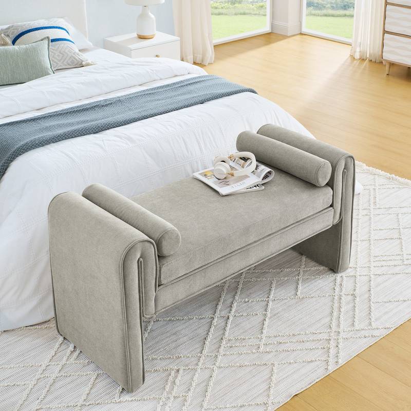 Cozy Gray Linen Bench