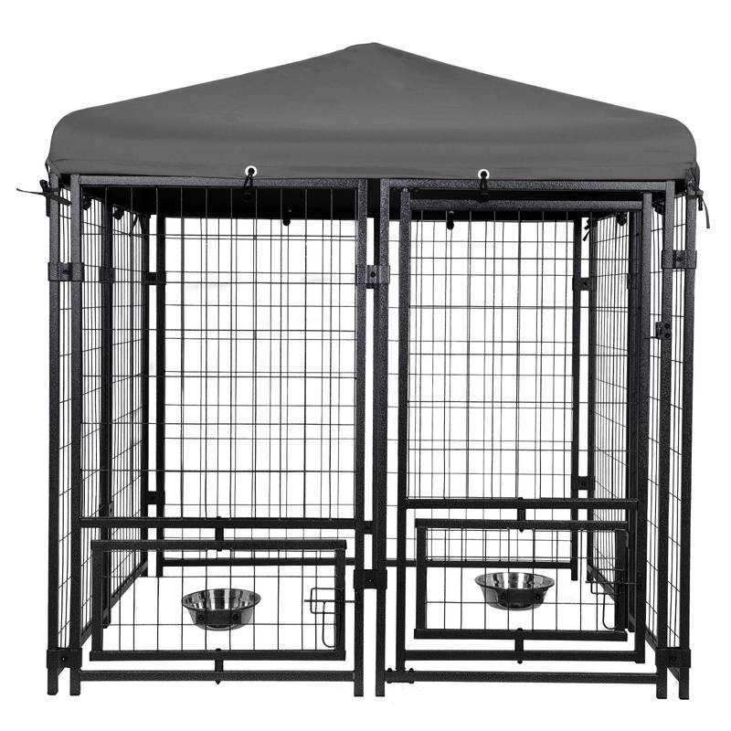 Ultimate Outdoor Dog Retreat: Sturdy, Waterproof Kennel with Lockable Roof & Feeding Bowls