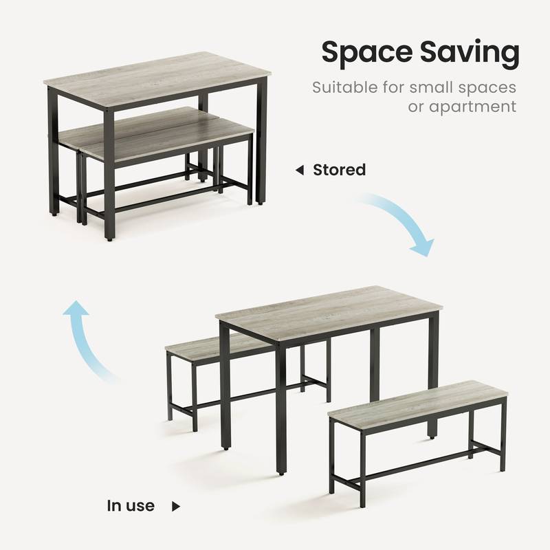 Stylish Industrial Dining Set with Benches