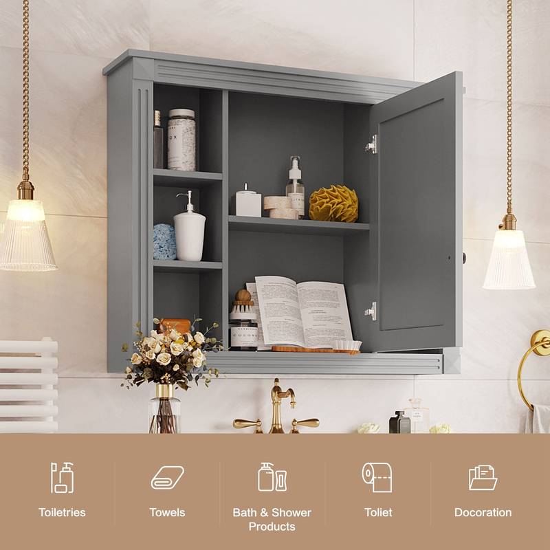 Sleek Wall-Mounted Mirror Cabinet with Open Shelves
