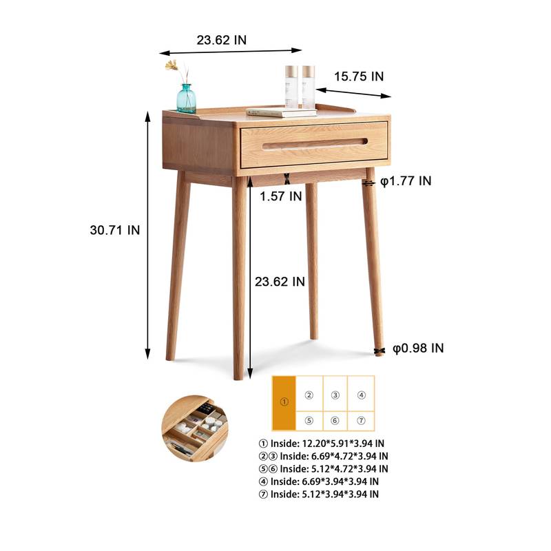 Natural Wood Compact Dresser Table