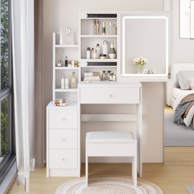 Chic Mini Vanity Set with LED Mirror & Stool for Girls