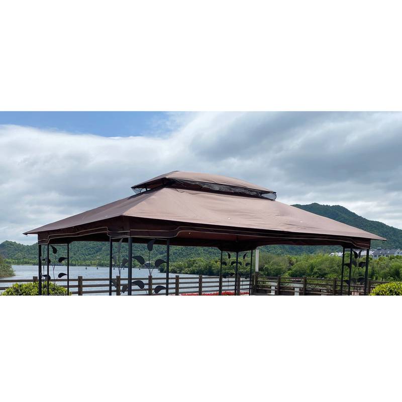 Brown Double Roof Patio Gazebo Canopy Top