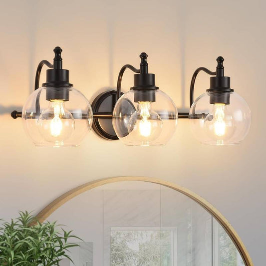 Brushed Gold Modern Vanity Light with Clear Glass Shades