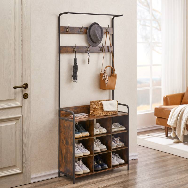 Entryway Organizer with Coat Hooks and Shoe Storage
