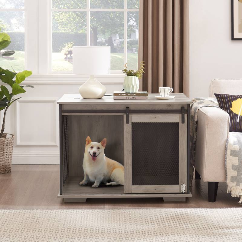 Rustic Dog Crate Table with Barn Door