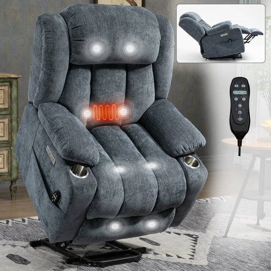 Cozy Power Lift Recliner with Massage & Heat - Heavy Duty Comfort in Blue
