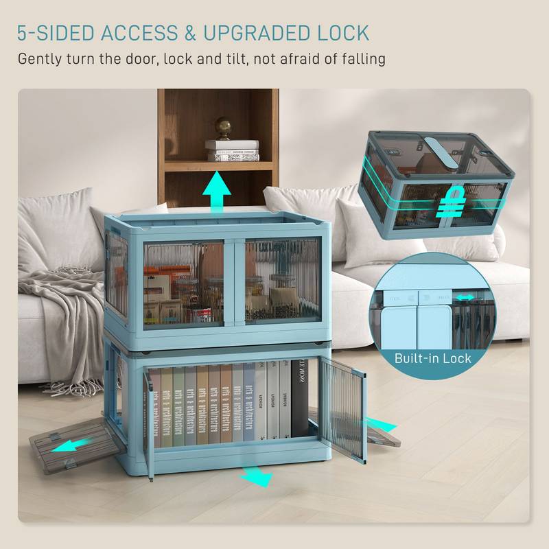 Blue Stackable Storage Bins with Wheels