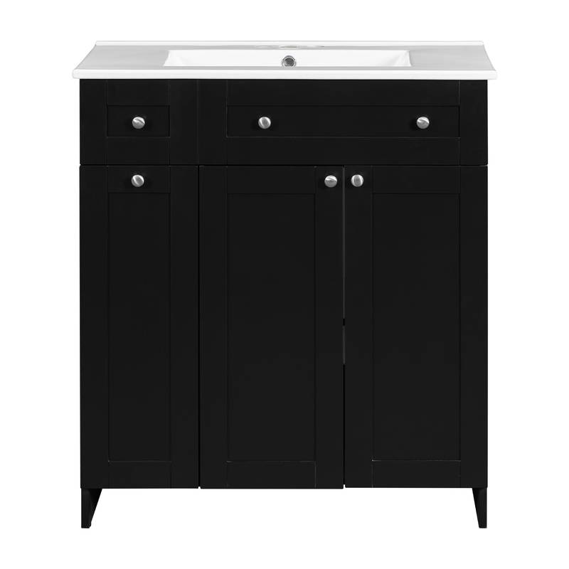 Sleek Black Vanity with Ceramic Sink & Ample Storage