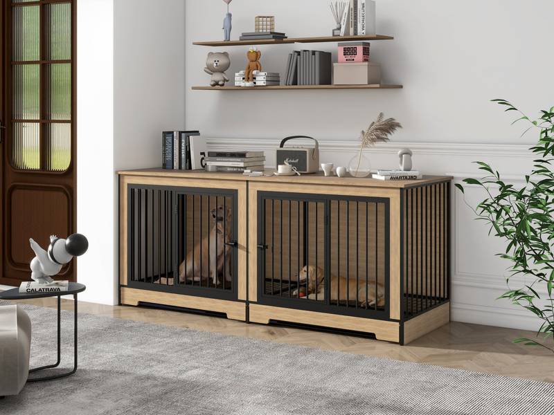 Stylish Double Dog Crate with Tray