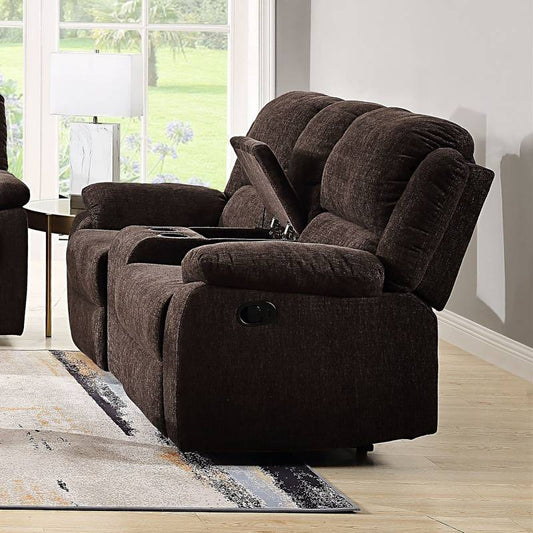 Cozy Motion Loveseat with Console in Brown Chenille