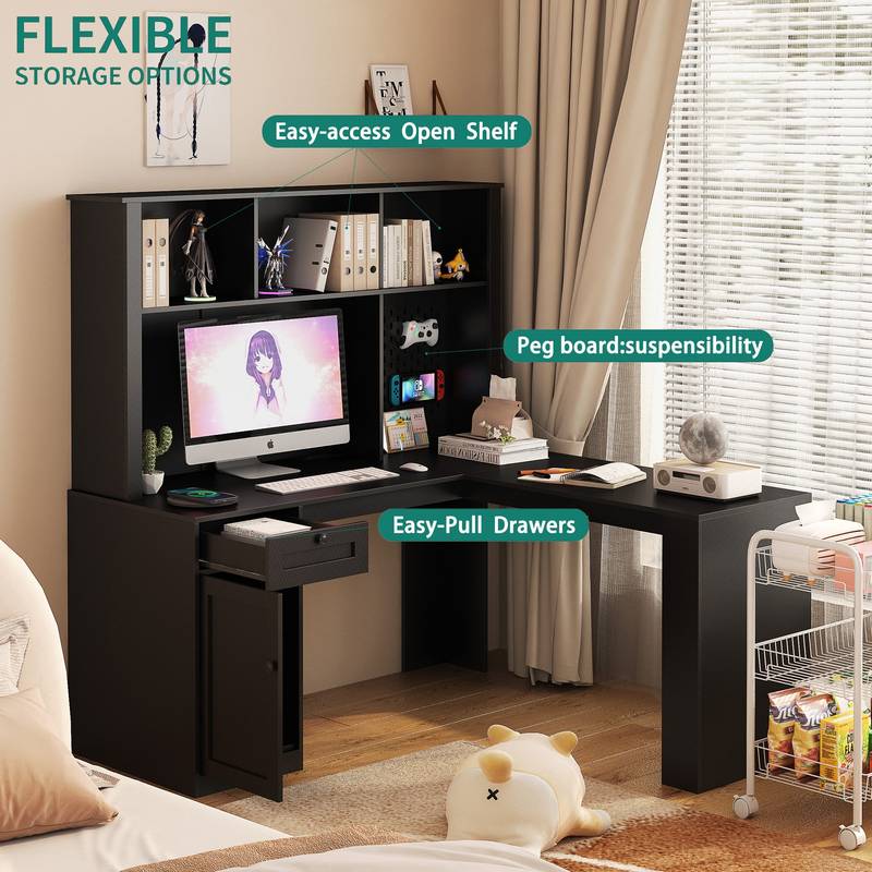 Sleek L-Shaped Desk with Charging and Storage