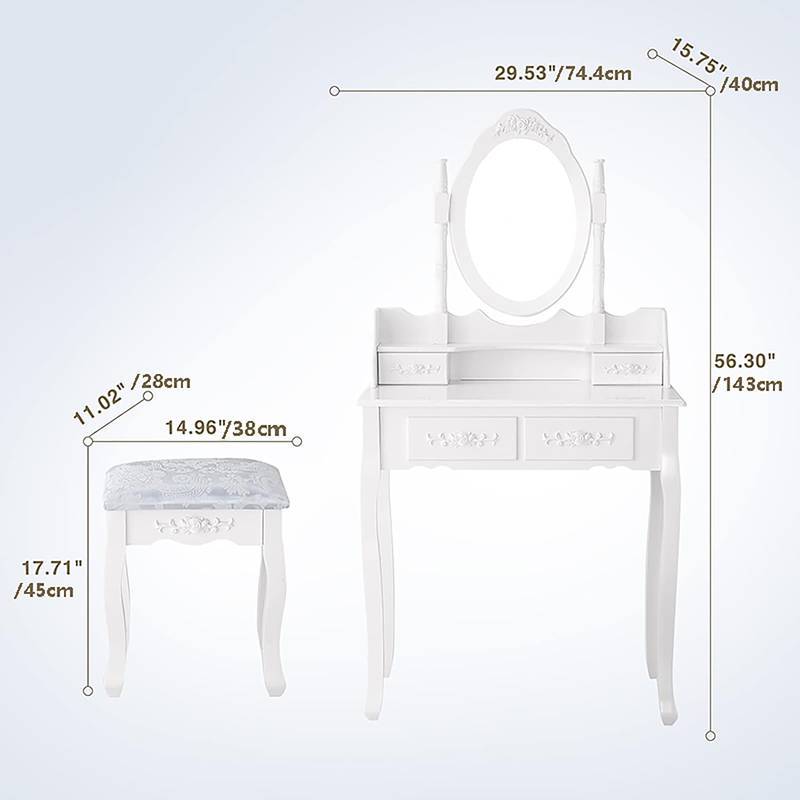 Chic Vanity Set with Cushioned Stool and Oval Mirror