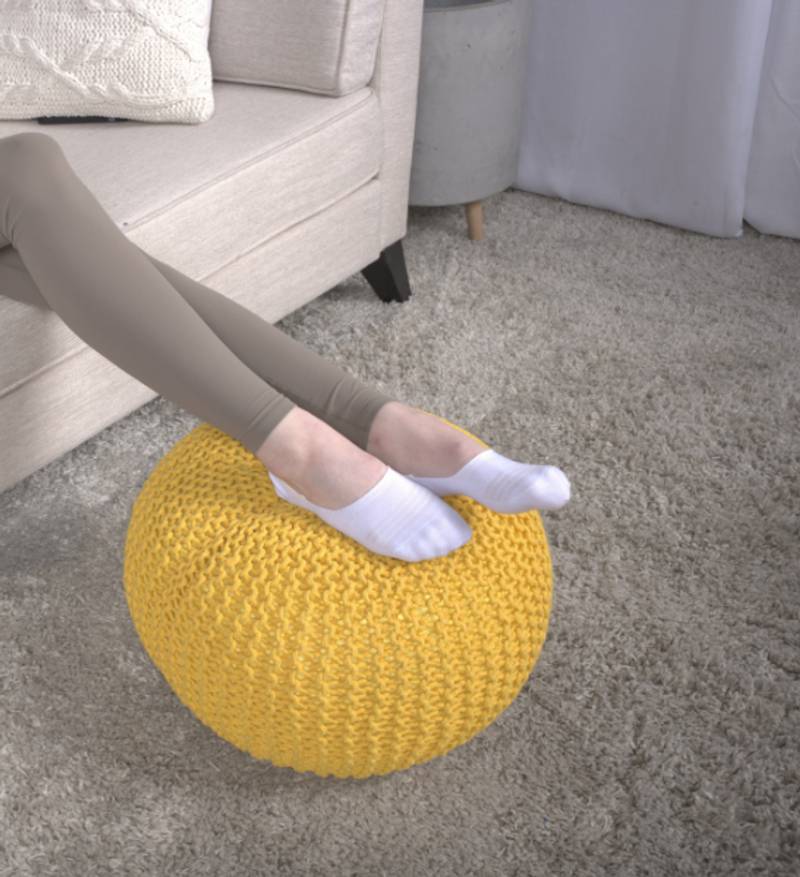 Sunny Yellow Knit Pouf