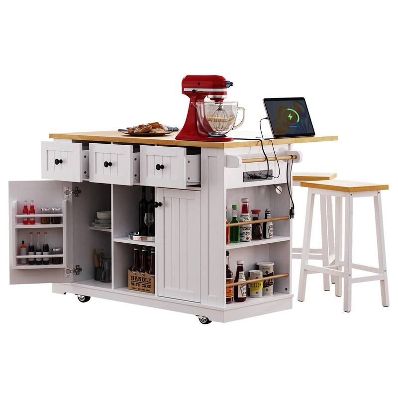 Cozy Kitchen Island with Bar Stools & Storage