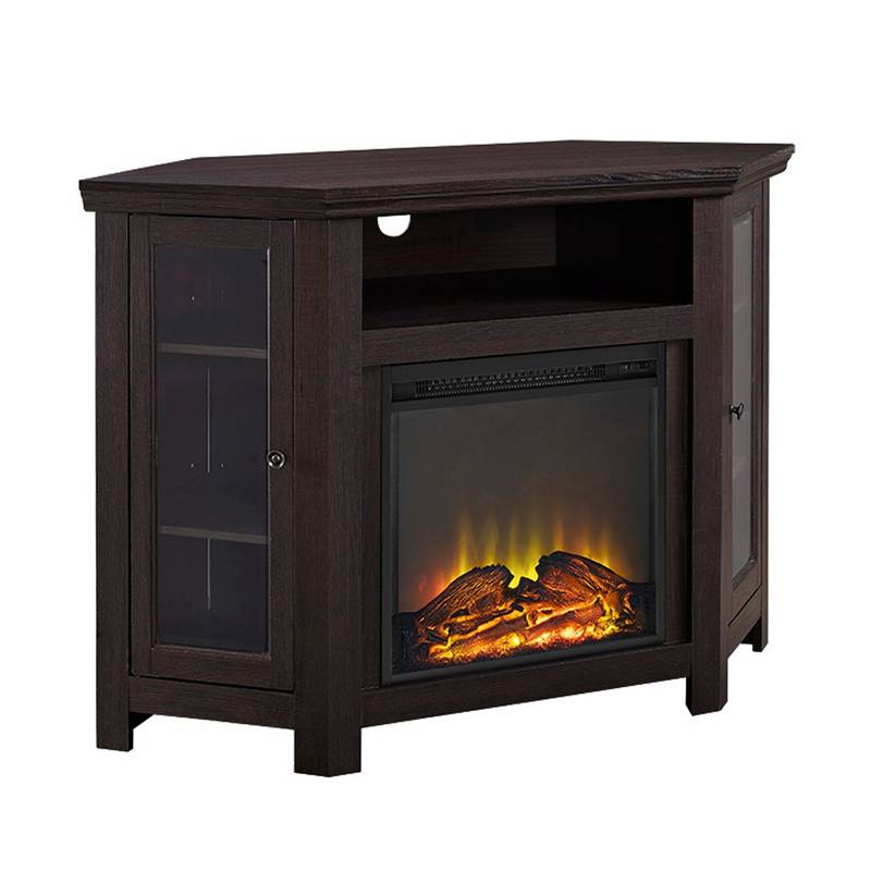 Espresso Classic Glass-Door Fireplace TV Stand