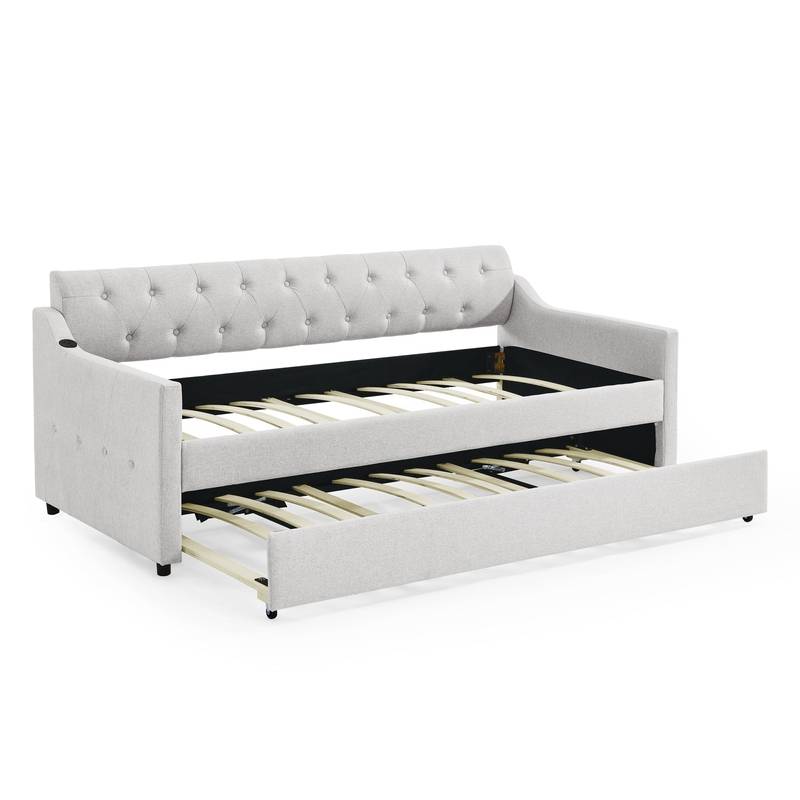 Cozy Beige Daybed with USB Trundle