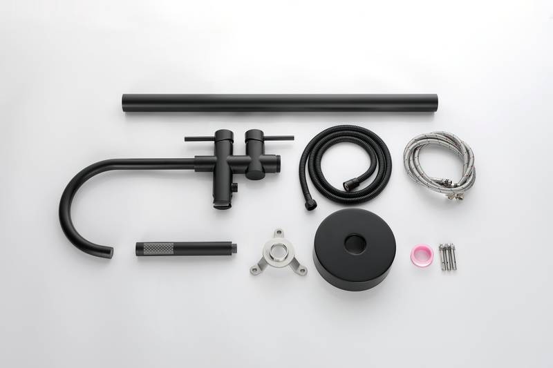 Sleek Matte Black Freestanding Bathtub Faucet with Handheld Shower