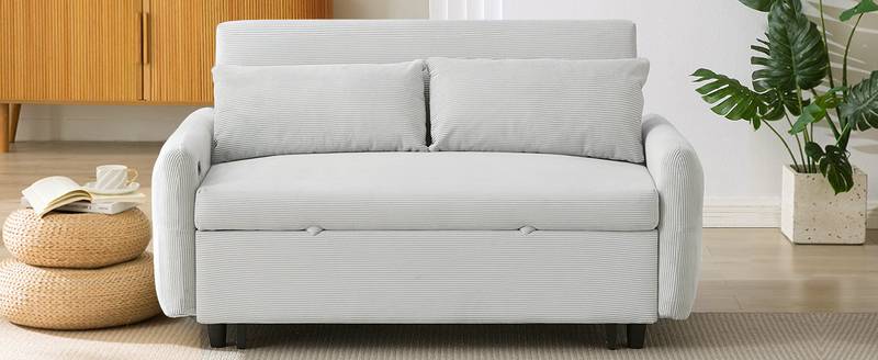 Light Blue Sleeper Sofa with USB Ports and Pillows