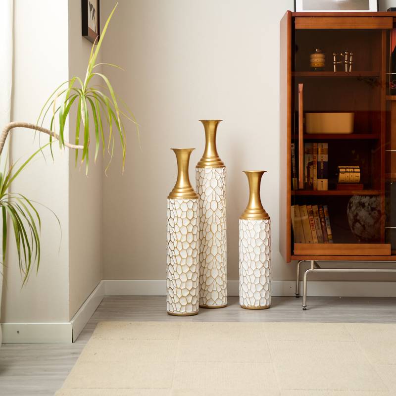 Chic White Metal Vase Trio
