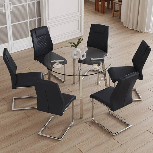 Chic Glass Dining Set with Sleek Leather Chairs