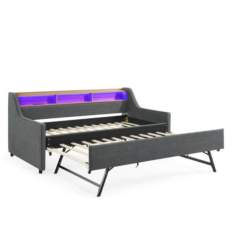 Cozy Twin Sofa Bed with LED Lights & Wireless Charging