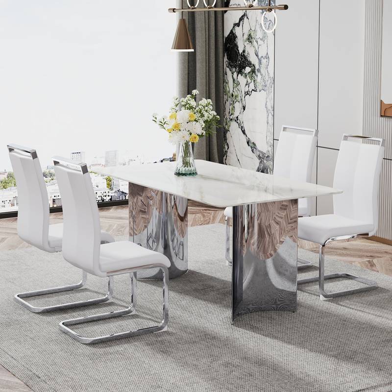 Sleek Marble-Design Dining Table