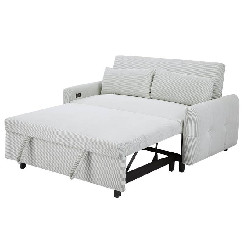 Light Blue Sleeper Sofa with USB Ports and Pillows