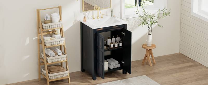 Charming Vintage Bathroom Vanity with Ceramic Sink and Soft-Close Doors