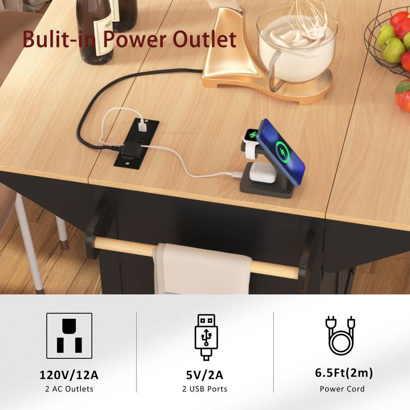 Versatile Kitchen Island Cart with Drop Leaves and Power Outlet