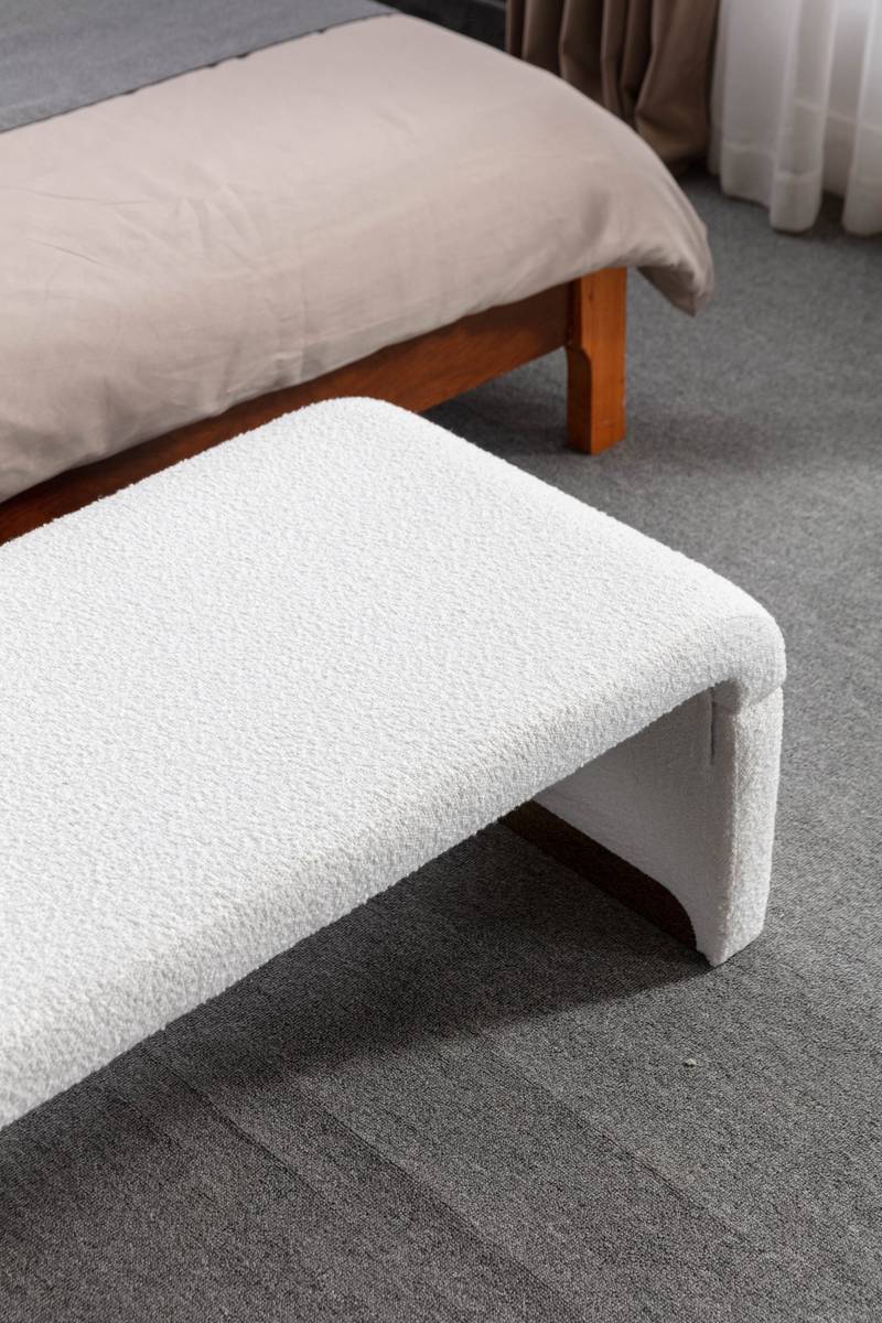 Chic Ivory Boucle Ottoman with Gold Legs