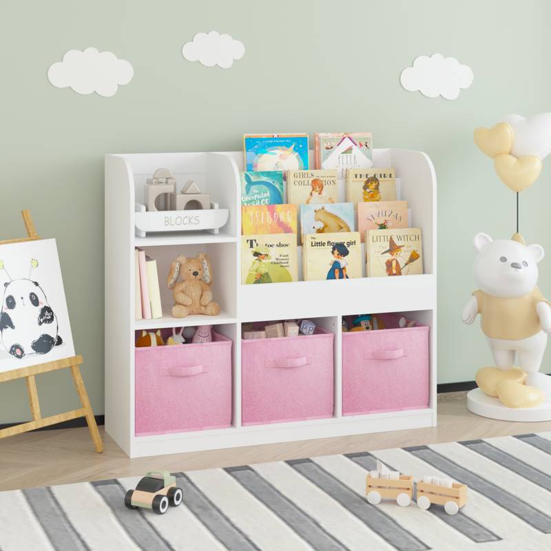 Whimsical Kids' Bookcase with Fun Fabric Drawers